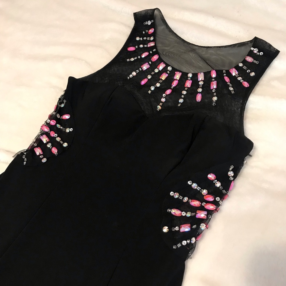 Long Black and Hot Pink Dress w/ Gems